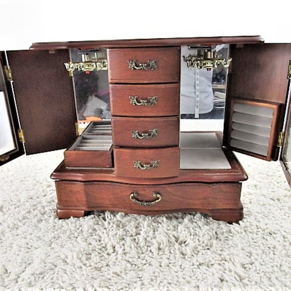 Vintage Storage & Organization Vintage Wood And Glass Jewelry Box